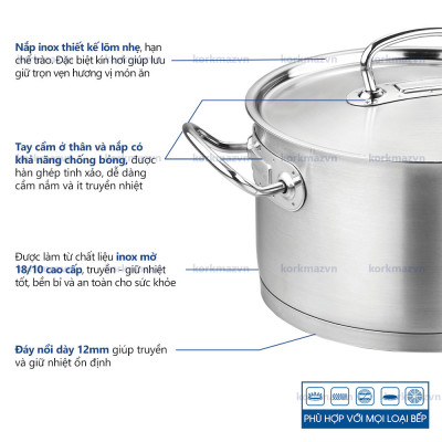 Nồi inox 18/10 Korkmaz Proline 6.2 lít - 24x14 cm
