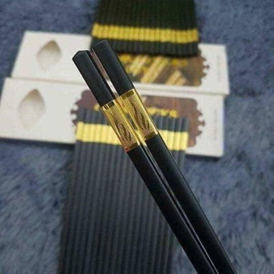 Hộp 10 Đôi Đũa  Sừng Chất Liệu Hợp Kim Mạ Vàng Cao Cấp Đầu Đũa Có Chống Trơn - Hàng Loại 1 - Chính Hãng MINIIN