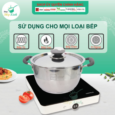 Nồi Inox Quai Silicone Thân Cool 3 Đáy 20cm Fivestar N20-3DC - Hàng Chính Hãng