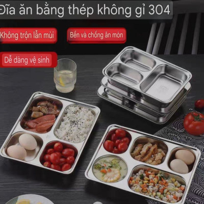 Hộp Khay Đựng Cơm Thức Ăn Inox 5 Ngăn Và 4 Ngăn sâu lòng - Khay Cơm di động Inox 304 ( Tùy Chọn Nắp Khay nhựa pp & inox )
