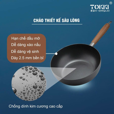 Bộ 2 nồi 1 chảo nhôm chống dính 5 lớp Tokki Hàn Quốc TK82 đáy từ gồm nồi 20cm, 24cm và chảo 28cm