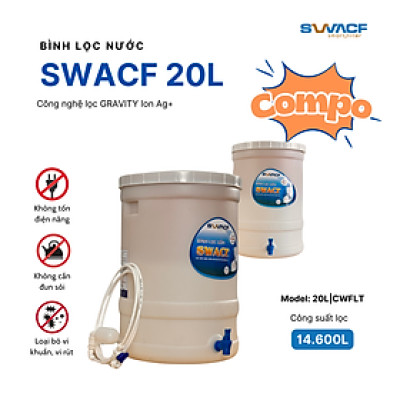 Compo 2 bình lọc nước uống trực tiếp SWACF 20L | CWFLT, lõi lọc 10L, tốc độ lọc 2 - 4 lít/giờ, giữ khoáng thiết yếu