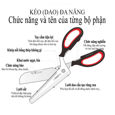 [HÀNG CHÍNH HÃNG]Kéo dao đa chức năng dài 30cm, chiều dài lưỡi 17cm bằng thép không gỉ an toàn của GGOMi Hàn Quốc GG172