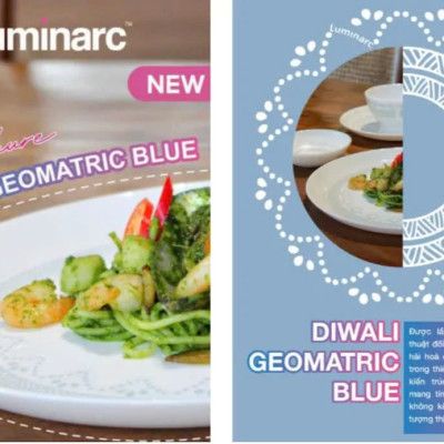 Tô Thủy Tinh Luminarc Diwali Geomatric Blue 18cm đựng thức ăn, kháng vỡ, cường lực - Bộ 6 cái - V6536