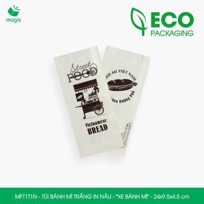 MFT1T1N - 24x9.5x4.5 cm - 1000Túi bánh mì Trắng, in sẵn họa tiết XE BÁNH MÌ - Bao bánh mì Túi giấy thực phẩm an toàn