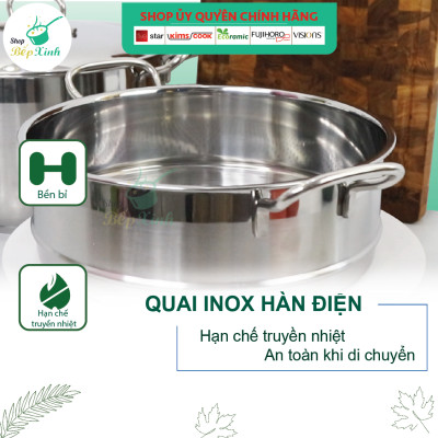 Bộ Nồi Xửng Hấp Inox 430 Bếp Từ 3 Đáy Nắp Kính Fivestar (26cm)
