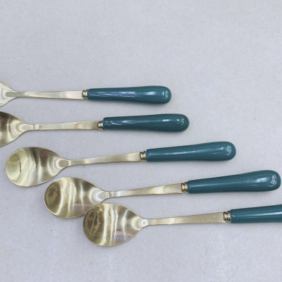 COMBO 10 THÌA CÁN SỨ CAMELIA THÂN MẠ VÀNG PHA TRÀ CÀ PHÊ - ANTH422