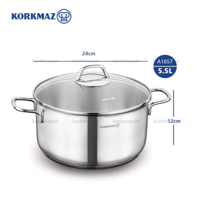Nồi inox 18/10 Korkmaz Perla 5.5 lít - 24x12 cm