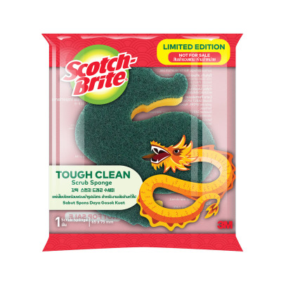 Cước rửa chén Scotch Brite 3M hình Rồng phiên bản giới hạn, kháng khuẩn, 2 mặt chống trầy, gói 1 miếng, 65x75mm