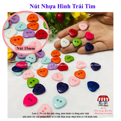 Túi 20 Nút Nhựa Hình Trái Tim Nhiều Màu Sắc,Nút nhựa bóng đẹp làm nút áo trang trí sản phẩm handmade xinh xắn- Kin Shop Handmade