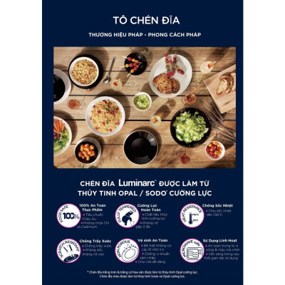 Tô Thủy Tinh Luminarc Diwali Trắng 21cm đựng thức ăn, cường lực, kháng vỡ - Bộ 3 cái - N3976