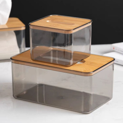 Hộp Đựng Giấy Ăn Khăn Giấy Nhựa MiKa Trong Suốt Nắp Gỗ Tre Tự Nhiên Màu Sắc Kiểu Dáng Phong Cách Bắc Âu