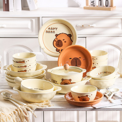 Bộ Bát Đĩa Thương Hiệu Gosu Gấu Capy bara Đáng Yêu Nước Men Sáng Đẹp Chất Lượng Cao