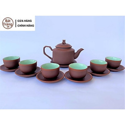 Ấm Chén Trà Tử Sa Bát Tràng Tích Nâu Chỉ Đỏ