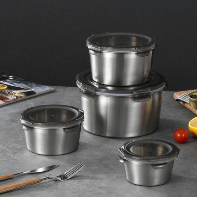 Bộ 4 Hộp Đựng Thực Phẩm Inox Kèm Nắp Nhựa Kích Thước 350ml/600ml/1000ml/2000ml