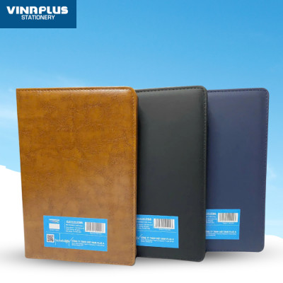 Sổ tay bìa da dày trơn B5 200 trang ghi chép cao cấp 3 màu nâu đen xám Vinaplus 20021