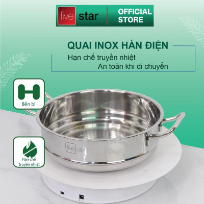 Bộ nồi xửng hấp 3 đáy inox 430 Fivestar Standard bếp từ nắp kính tặng 1 muỗng canh