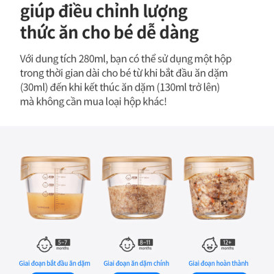 Bộ 3 hộp thủy tinh đựng thực phẩm cho bé LocknLock Baby Food container LLG542S3IVY - 280ml, Nắp vặn chống tràn, chất liệu không BPA an toàn cho trẻ em, có vạch chia - Hàng chính hãng