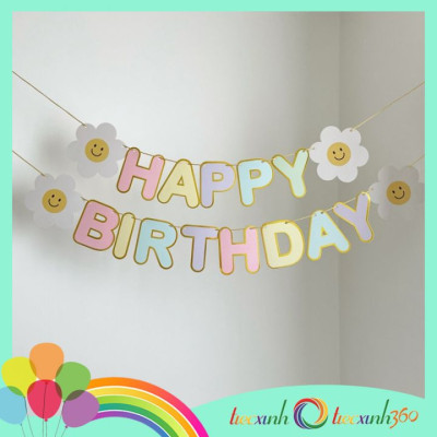 Dây chữ Happy Birthday trang trí sinh nhật mẫu hoa cúc
