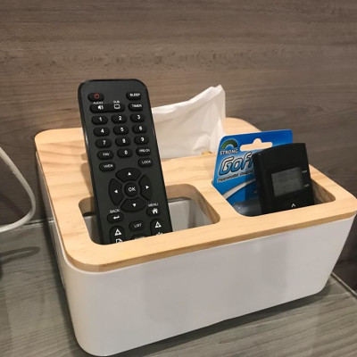 Hộp giấy nắp gỗ chia 3 ngăn - Đựng điều khiển