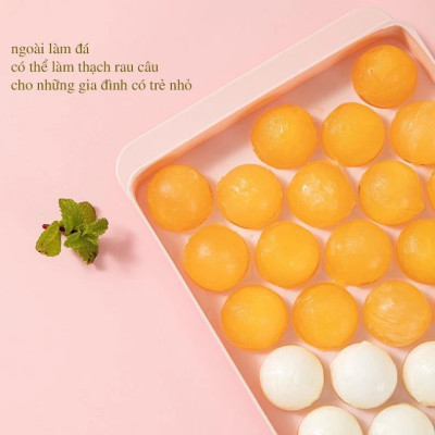 Khay làm đá, thạch bi nhựa tròn 33 viên độc đáo , có nắp đậy tiện lợi