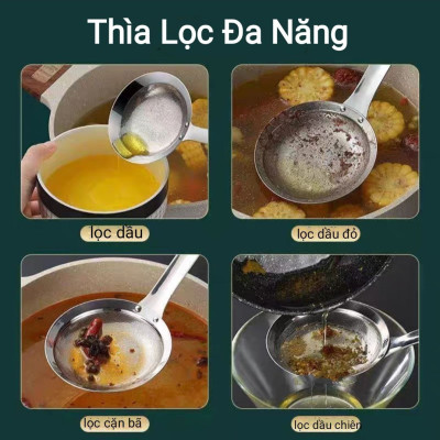 DỤNG CỤ CHAO THÌA DÂY LỌC INOX SUS 304 LỖ LỌC ĐỘT NHỎ MỊN MÀNG CÔNG NGHỆ CNC - CHAO THÌA DÂY LỌC BỘT VỚT BỌT LỌC DẦU THỰC PHẨM CAO CẤP