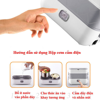 Hộp Cơm Cắm Điện, Hộp Cơm Văn Phòng, Hâm Nóng Và Có Thể Nấu Chín Thức Ăn, Hộp Cơm 4 Ngăn Ruột Inox 304 Cao Cấp - Hàng Nhập Khẩu