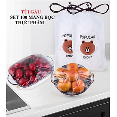 Màng bọc thực phẩm co giãn siêu dai có chun hình túi gấu set 100 chiếc Shop Movava - MBTPG1