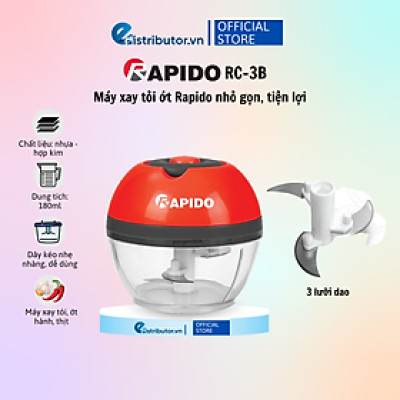 Máy xay tỏi ớt mini đa năng Rapido RC-3B/RC-2B 3 Lưỡi, 2 Lưỡi, chất liệu thép không gỉ, an toàn 180ml - Hàng chính hãng