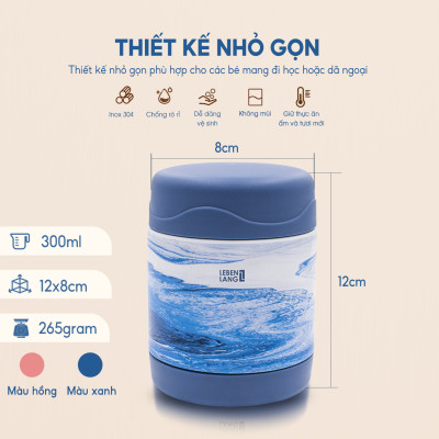 Hộp cơm giữ nhiệt cho bé Lebenlang LBL3032, cà men chất liệu inox304, dung tích 300ml, thiết kế nhỏ gọn - hàng chính hãng