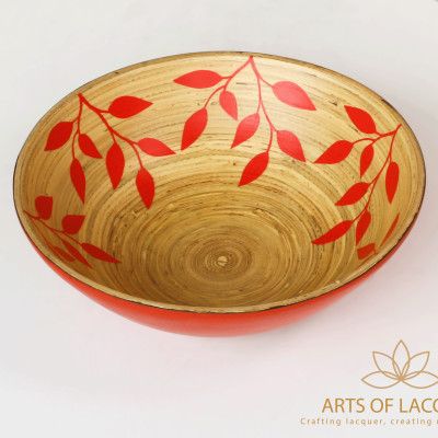 Bát Sơn Mài Đỏ Họa Tiết Lá