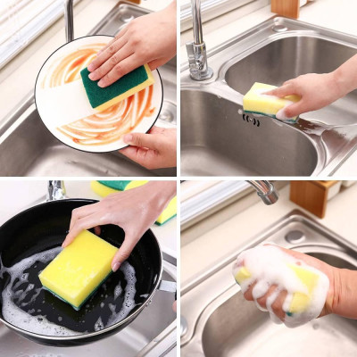 COMBO 2 Miếng Rửa Chén Bát Đĩa, Cọ Đa Năng 2 Mặt Xanh Vàng, Rửa Đánh Xoong Nồi Chảo, Sạch Sẽ, Tiện Dụng Nhà Bếp Gia Đình - TakyHome 5150set2