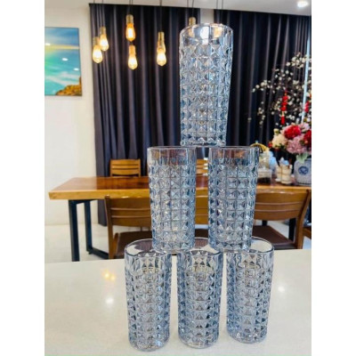BỘ 6 CỐC UỐNG NƯỚC HOA QUẢ THỦY TINH CAO CẤP VÂN KIM CƯƠNG SANG TRỌNG ( CỐC CAO 0