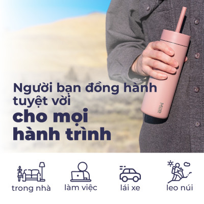 MiiR - Bình giữ nhiệt Sipper Straw - Màu Xanh Sương Mai/ Hồng Gỗ  - 473ml