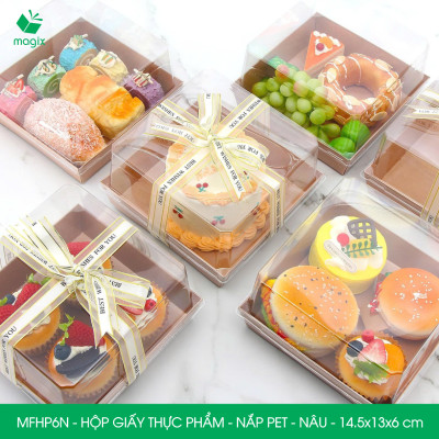 MFHP6N - 14.5x13x6 cm - 50 hộp giấy nắp PET kraft nâu đựng thực phẩm, thức ăn mang đi