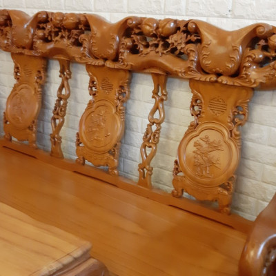 Bộ sofa phòng khách 6 món, gỗ gõ tự nhiên, tay 12