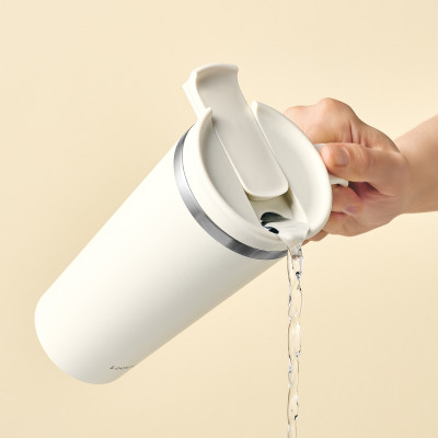 Ly giữ nhiệt LocknLock Daily Handle Tumbler màu ngà LHC4330IVY 600ml, Hàng chính hãng, nắp trượt tích hợp tay cầm - JoyMall