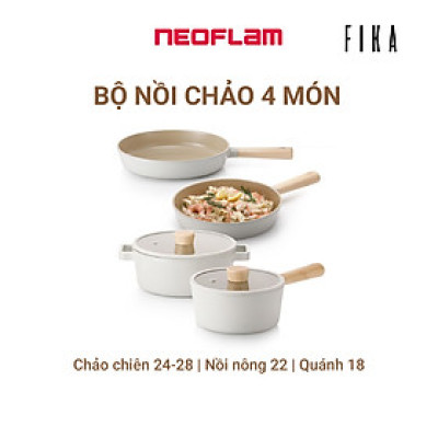 [Hàng chính hãng] Bộ 4 món Neoflam Fika Hàn Quốc: chảo chiên cạn 24& 28cm, nồi sâu 18, nông 22cm. Hàng có sẵn giao ngay.