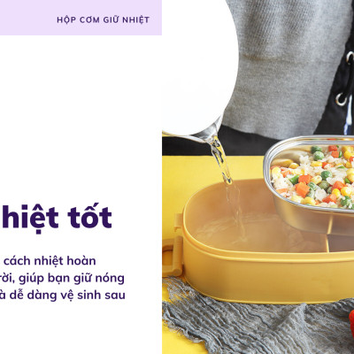 Hộp Cơm Văn Phòng Giữ Nhiệt  2 Lớp 2 Tầng Tiện Lợi Kèm Hộp Đựng Canh Soup và Bộ Đũa Thìa INOX – Chất Liệu INOX304An Toàn Cho Sức Khỏe – Hàng Chính Hãng MINIIN- Tặng Túi Đựng Cơm