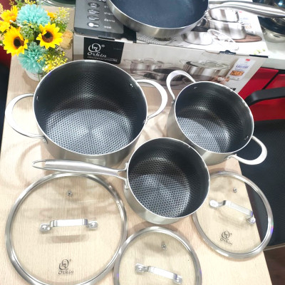 Bộ nồi chảo Inox 304 chống dính Blackcube Orkin Thái Lan OR06 thân đúc đáy liền - Hàng chính hãng