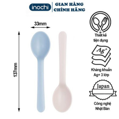 Set 02 thìa ăn cho bé Amori Inochi muỗng ăn dặm nhựa cao cấp thìa tập ăn trẻ em kháng khuẩn Ag+