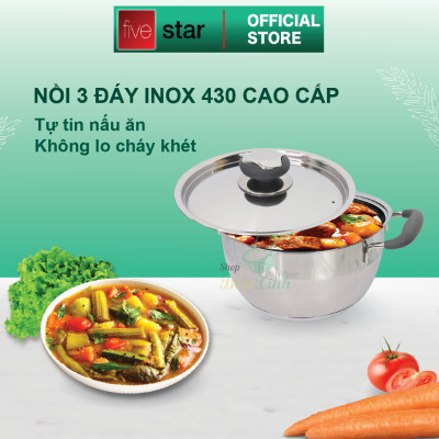Bộ nồi inox và  chảo chống dính Fivestar Standard chống nóng nắp inox 3 đáy từ tặng 2 vá canh (1 nồi 16cmx 1 nồi 20cm và 1 chảo 22cm )