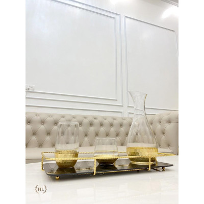 Bình Thủy Tinh Chịu Nhiệt Dáng DECANTER Nhúng Vàng 24K Phong Cách Vitange Họa Tiết Lục Giác Tổ Ong