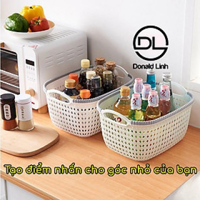 Rổ Nhựa Giả Đan Mây Có Quai Cầm Cỡ Nhỏ 
