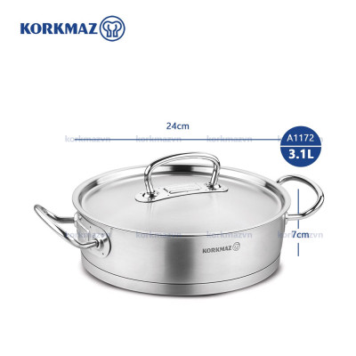 Nồi inox 18/10 thân thấp Korkmaz Proline 3.1 lít - 24x7 cm