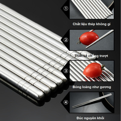 Set 5 Đôi Đũa Inox 304 Cao Cấp Phong Cách Hàn Quốc - Hàng Chính Hãng