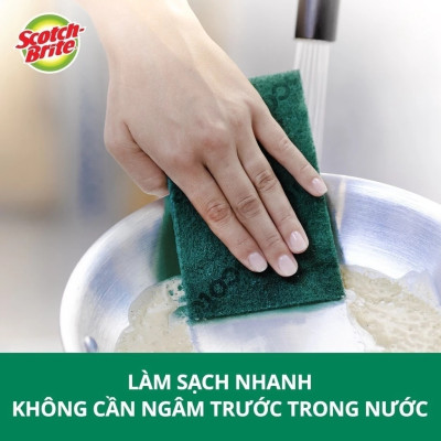  Gói 5 miếng cước rửa chén siêu sạch, sợi cước cao cấp loại lớn 150x100mm Scotch-Brite 3M SB-CRKM-G5 - đa năng, 3 tác động làm sạch, độ bền cao, công nghệ độc quyền