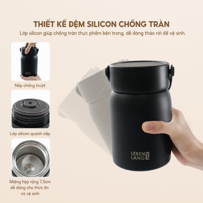 Hộp cơm giữ nhiệt Lebenlang LBL3038, cà men dung tích 700ml, chất liệu inox 304, kèm muỗng - hàng chính hãng 