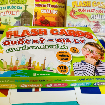 Thẻ cờ Quốc Kỳ Địa lý các Quốc gia trên thế giới (173 Quốc gia 5 Châu lục phiên âm Tiếng anh)