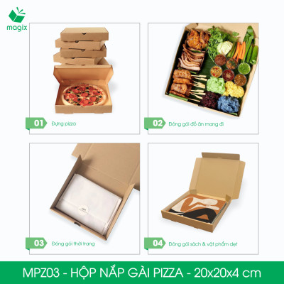 MPZ03 - 20x20x4 cm - 60 Hộp nắp gài pizza đa dụng - Hộp nắp gập, hộp carton gói hàng, hộp quà